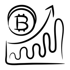 
Bar chart with upward arrow and btc showcasing bitcoin chart icon
