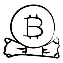 
Decentralized digital currency, doodle design of btc icon
