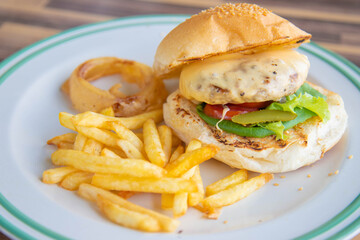 hamburger Served with french fries