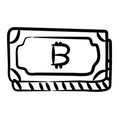 
Paper currency, bitcoin banknote in editable doodle line style 
