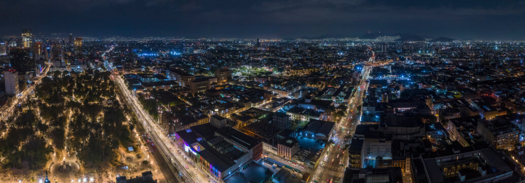Scenic aerial cityscape at night, Mexico City, Mexico
