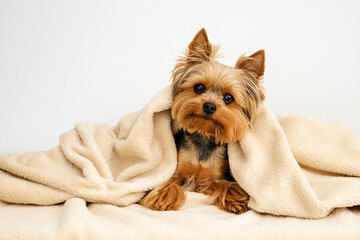 Yorkshire terrier with blanket, Dog resting,Cute dog, Funny Yorkie