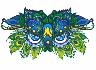 Venetian mask covered with peacock feathers  and eye © ksysha