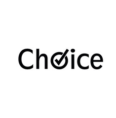 Choice inscription with check mark. Vector icon isolated on white background.
