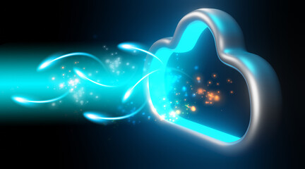 Data to cloud storage. Cloud computing technology concept