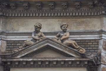 Bas-relief ,relief (sculpture)  from Satu Mare to old buildings in the city center Romania, January, 2020