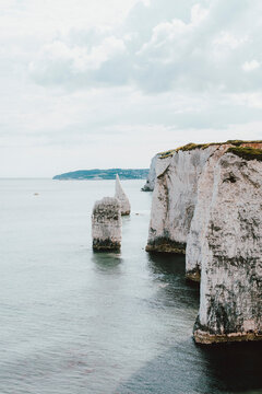 Scenic white cliffs above ocean, Jurassic Coast, Dorset, UK
