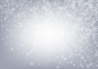 Silver Snow Vector Gray Background. Xmas Snowfall 