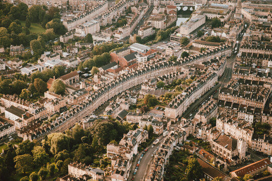 Aerial view cityscape, Bath, Somerset, UK
