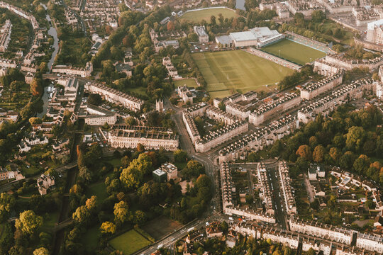 Scenic aerial cityscape view, Bath, Somerset, UK
