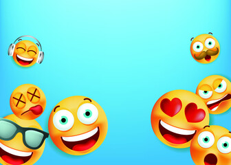 High Quality Yellow Emoticon Character on Blue Background . Isolated Vector Elements