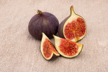 fresh juicy figs on burlap
