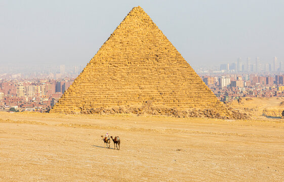 Giza pyramid and cityscape on sunny day, Cairo, Egypt

