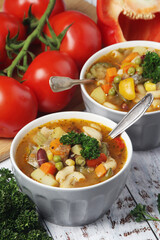 Bowls with Italian soup minestrone
