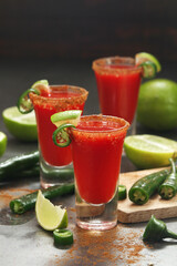Shots with sangrita - traditional Mexican cocktail