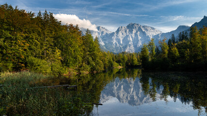 view on the mountais from Oedsee with 
bridge - obrazy, fototapety, plakaty