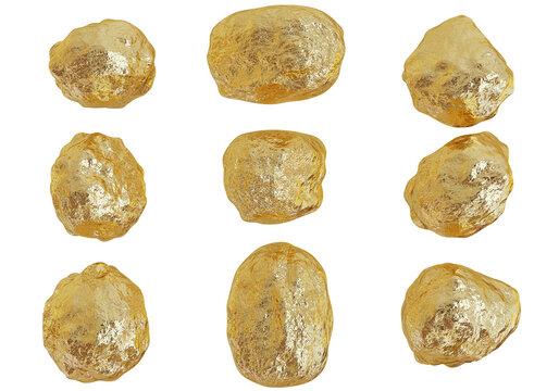 Raw Gold Nugget Isolated On White Background, 3d Rendering