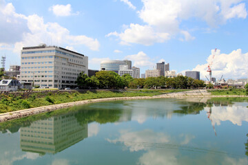 City of Okayama taken from the lake of Korakuen Garden