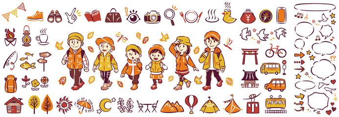 秋の紅葉 家族旅行 アウトドア イラスト Wall Mural Keiko Kusuhara