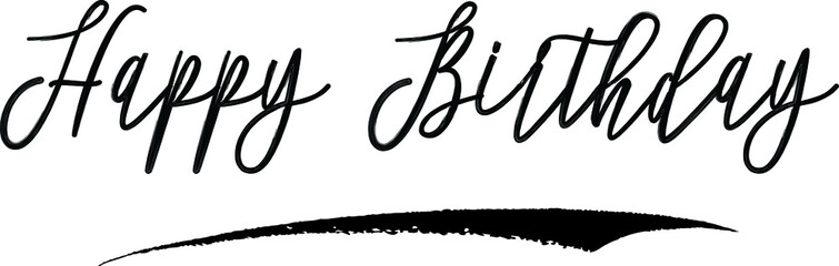 Happy Birthday Handwritten Calligraphy Black Color Text On White Background