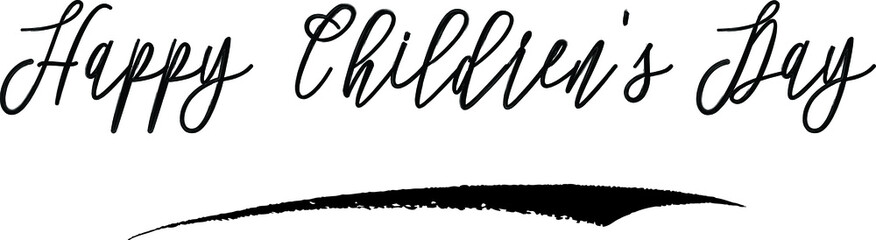 Happy Children's Day Handwritten Calligraphy Black Color Text On White Background