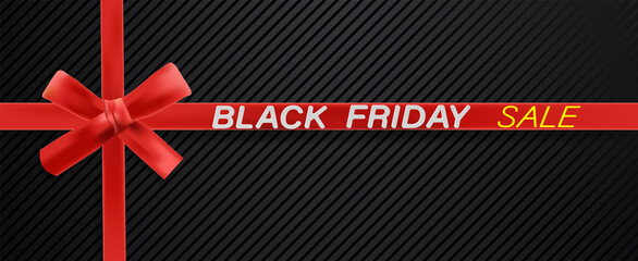 vector black friday text on red ribbon with black texture background.