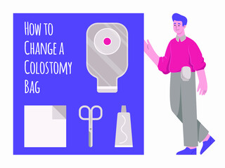 how to change colostomy bag vector flat illustration character design