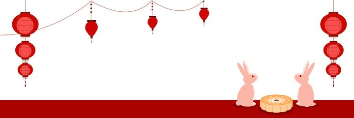 jade rabbit, mooncake and lantern with white background. Mid-Autumn festival vector illustration