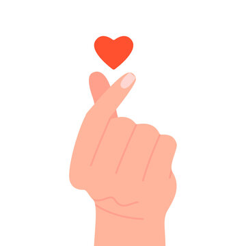 Korean heart sign for love message, hand gesture. Finger love symbol. I love you. Happy Valentines Day. Vector illustration