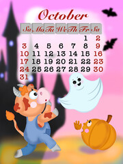 bull calendar for October Halloween