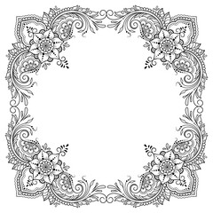 Stylized with henna tattoos decorative pattern for decorating covers for book, notebook, casket, magazine, postcard and folder. Flower in mehndi style. Frame in the eastern tradition.