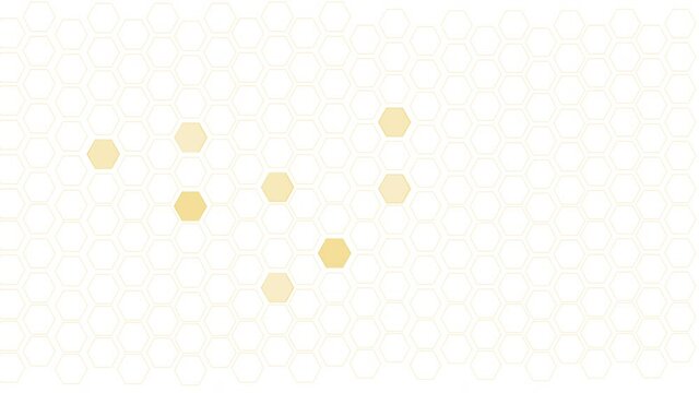 Hexagon abstract self drawing golden yellow background. Copy space. Motion graphics, animation.