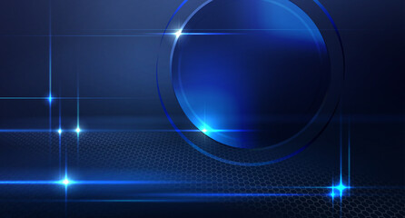 Geometric dark background with blue gradient, light stripes,a round frame