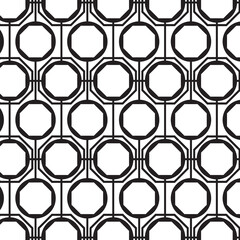 Abstract black geometric of circle and octagon pattern on white background.
