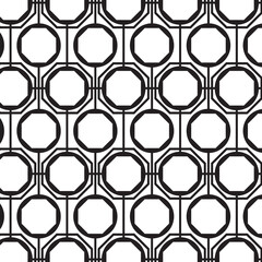 Abstract black geometric of circle and octagon pattern on white background.