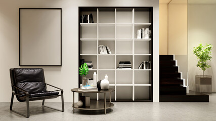 Fototapeta na wymiar Large luxury modern minimal bright interiors room mockup illustration 3D rendering