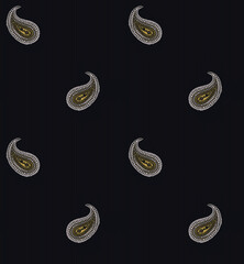 Seamless paisley  leaves with line  Pattern on black Background