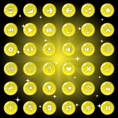 Buttons and icon set design for game or web theme is yellow. Premium Vector illustration.
