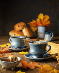 Naklejka na ściany i meble cup of coffee and cookies, autumn stilllife