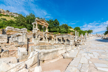 Fototapeta na wymiar Fountain of Trajan view in Ephesus Ancient City