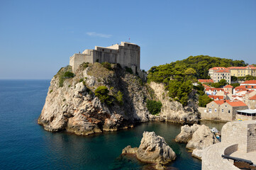Fototapeta na wymiar Lovrijenac fortress in Dubrovnik, Croatia, seen from the city walls in the sunny day