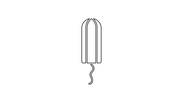 Black line Menstruation and sanitary tampon icon isolated on white background. Feminine hygiene product. 4K Video motion graphic animation.