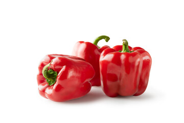Three red peppers isolated on white background. Clipping Path