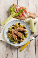 filled rolls with ham leek and black olives