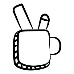 
Stationery holder vector, icon of pencil with ruler in a cup
