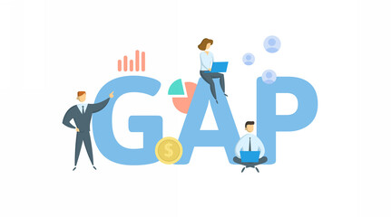 GAP. Concept with keyword, people and icons. Flat vector illustration. Isolated on white background.
