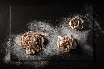 Home-made pasta. Tagliatelle. 