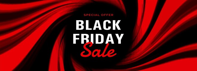 Modern black friday banner with red abstract shapes
