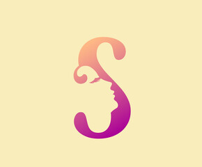 Beauty Letter S Logo Icon. Beautiful woman's face shape on Letter.  Abstract design concept for beauty salon, massage, magazine, cosmetic and spa.