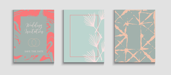 Abstract Elegant Vector Posters Set. Japanese Style Invitation. 